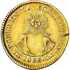 Escudo Ecuatoriano en Monedas Crónica Heráldica de la República 1 escudo 1833