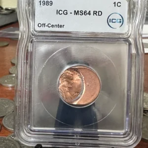 Moneda 1 Centavo USA 1989-D Error Off-Center Certificada ICG MS64 RD anverso
