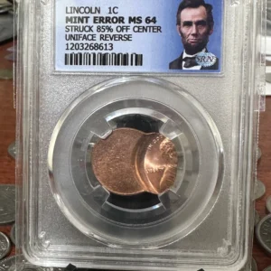 Moneda 1 Centavo USA Error 85% Off-Center y Uniface Certificada SRN MS64 1